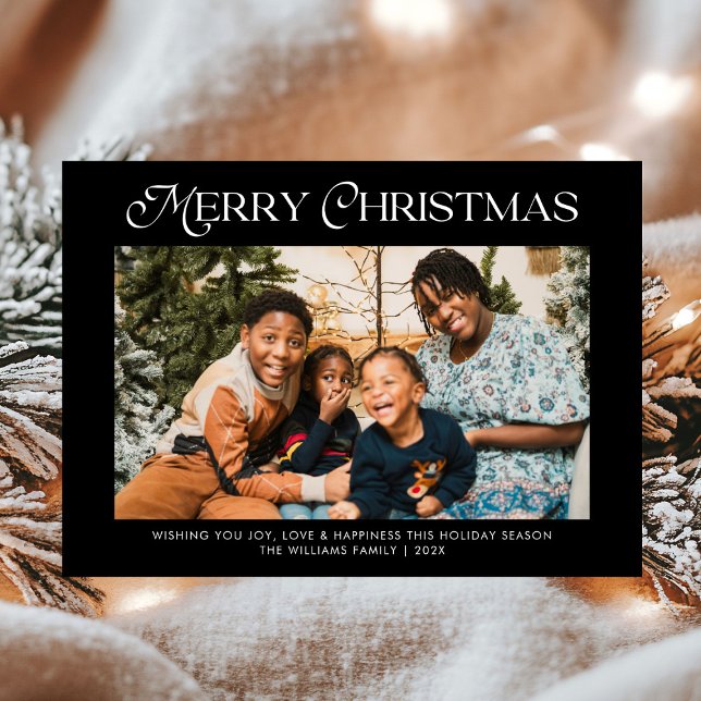 Modern Merry Christmas Trendy one photo family  Holiday Card (Creator Uploaded)