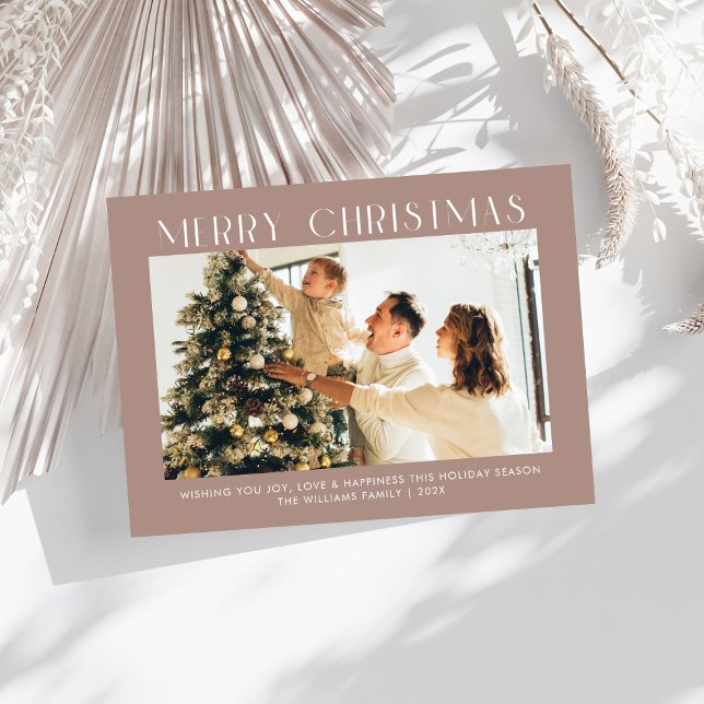 Modern Merry Christmas Trendy one photo family  Holiday Card (Creator Uploaded)