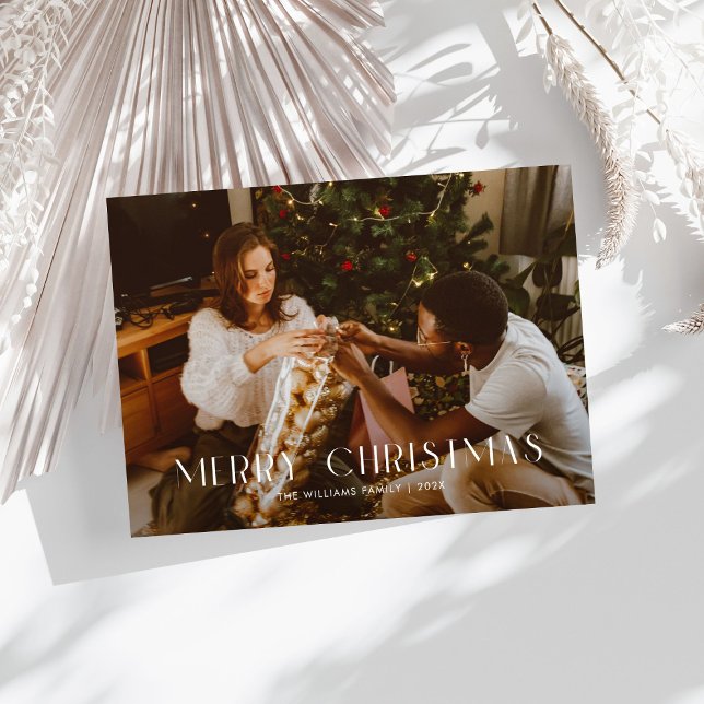 Modern Merry Christmas Trendy one photo family  Holiday Card (Creator Uploaded)