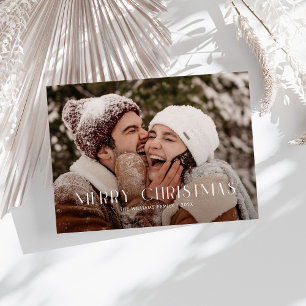 Modern Merry Christmas Trendy one photo family  Holiday Card