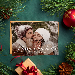 Modern Merry Christmas Trendy one photo family  Holiday Card