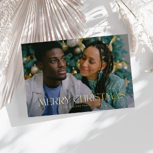 Modern Merry Christmas Trendy simple Family photo Foil Holiday Card