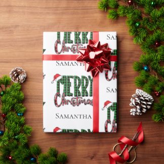 Modern Merry Christmas Typography Custom Name Wrapping Paper