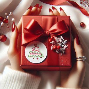 Modern Merry Christmas Typography in Pine Sticker