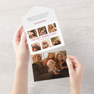 Modern Merry Christmas Typography Multi-Photo All In One Invitation