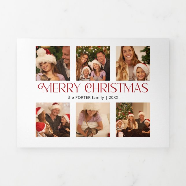 Modern Merry Christmas Typography Multi-Photo Tri-Fold Holiday Card (Cover)