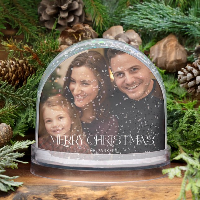 Modern Merry Christmas Typography Photo Snow Globe (Creator Uploaded)