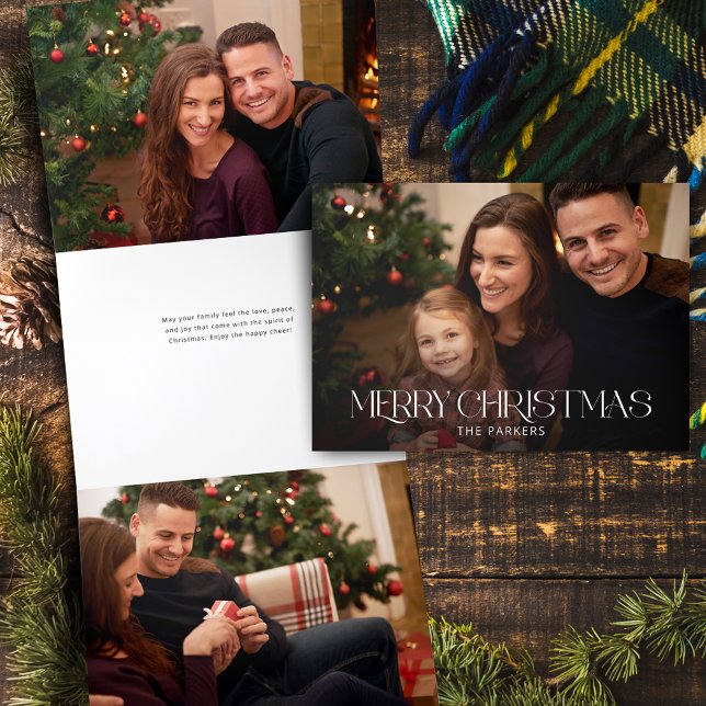 Modern Merry Christmas Typography Photo Tri-Fold Holiday Card (Creator Uploaded)