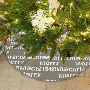 Modern Merry Christmas White Grey Holiday Brushed Polyester Tree Skirt