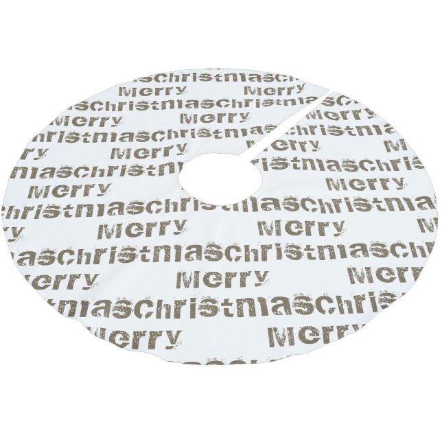 Modern Merry Christmas White Holiday Brushed Polyester Tree Skirt (Angled)