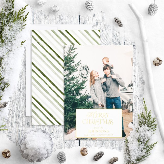 Modern Merry Christmas White Photo Foil Holiday Card (Creator Uploaded)
