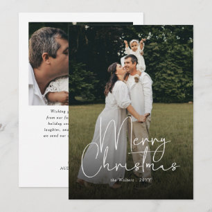 Modern Merry Christmas White Script Photo Overlay Holiday Card