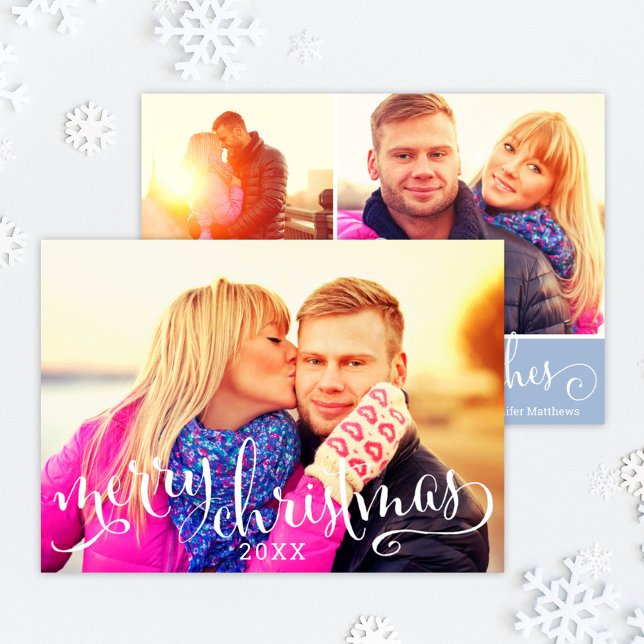 Modern Merry Christmas White Script Photo Overlay Holiday Card (Creator Uploaded)