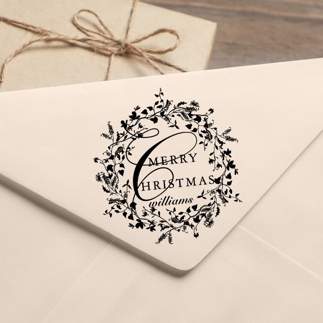 Modern Merry Christmas Wildflower Wreath Rubber Stamp (Creator Uploaded)