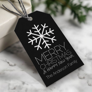 Modern Merry Christmas Winter Snowflake black Gift Tags