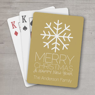 Modern Merry Christmas Winter Snowflake - gold Playing Cards