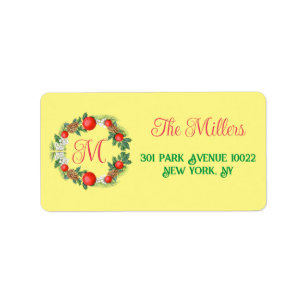 Modern Merry Christmas Wreath Red Green Yellow  Label