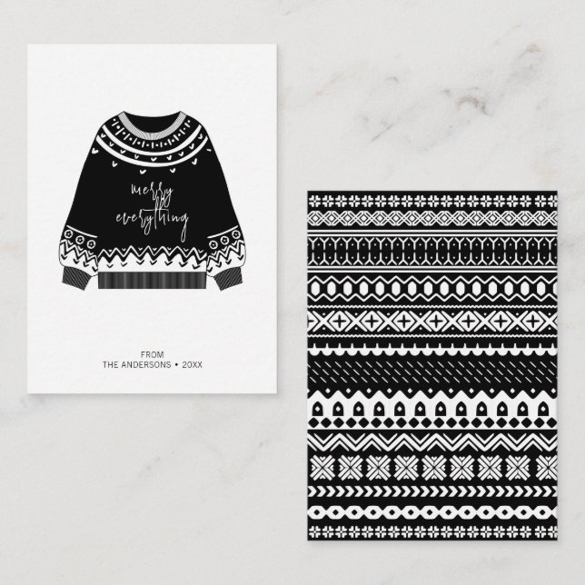 Modern Merry Everything Christmas Sweater Holiday Card (Front/Back)