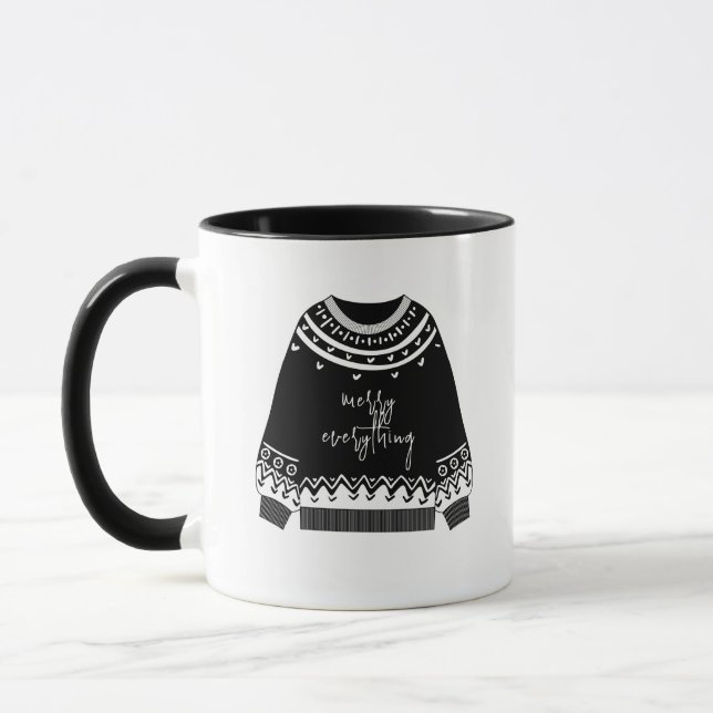Modern Merry Everything Christmas Sweater Holiday Mug (Left)