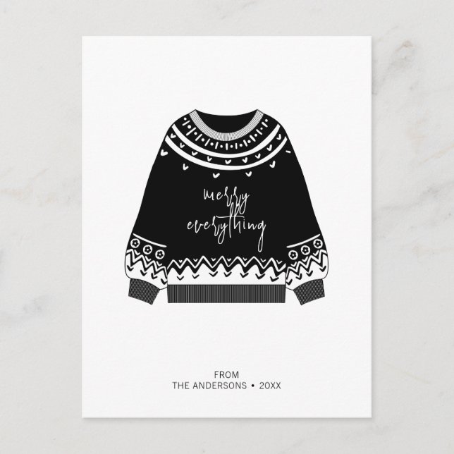 Modern Merry Everything Christmas Sweater Holiday Postcard (Front)