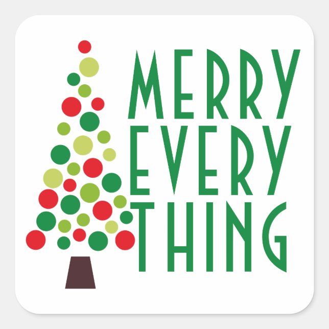 Modern Merry Everything  Holiday Tree  Square Sticker (Front)