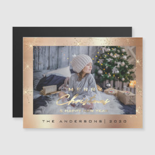 Modern Merry Holiday Photo Gold Spark Rose Sparkly Magnetic Invitation