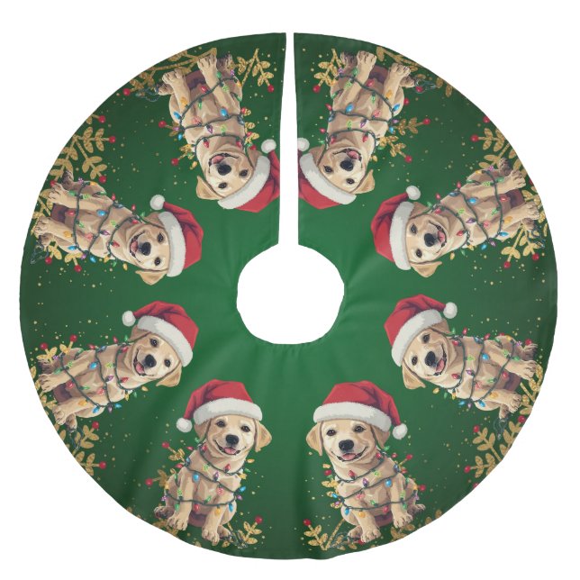 Modern merry Lab christmas tree puppy dog pattern Brushed Polyester Tree Skirt (Front)