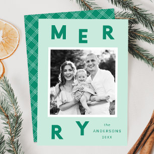 Modern Merry Letters Mint & Green Photo Holiday Card