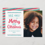 Modern Merry Little Christmas Cute Aqua Photo Holiday Card<br><div class="desc">Send fun Christmas cheer with these colourful, modern photo cards! They feature stylish, cute typography, reading, "Have yourself a Merry Little Christmas" in aqua, red, and tan over a white background. The back of the card contains a coordinating, colourful diagonal stripes design. For product or design enquiries, please contact me...</div>