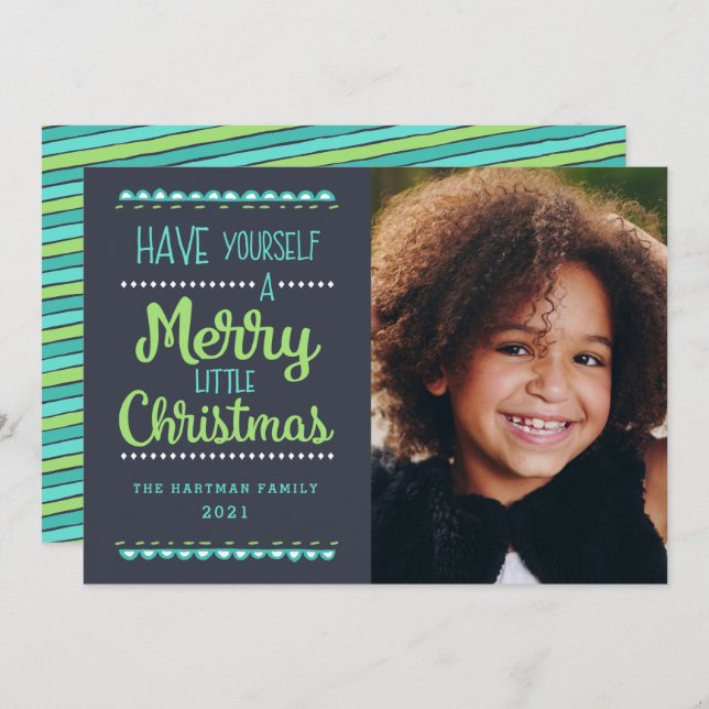 Modern Merry Little Christmas Cute Lime Photo Holiday Card (Front/Back)