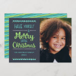 Modern Merry Little Christmas Cute Lime Photo Holiday Card<br><div class="desc">Send fun Christmas cheer with these colourful, modern photo cards! They feature stylish, cute typography, reading, "Have yourself a Merry Little Christmas" in lime green and aqua over a dark navy blue background. The back of the card contains a coordinating, colourful diagonal stripes design. For product or design enquiries, please...</div>