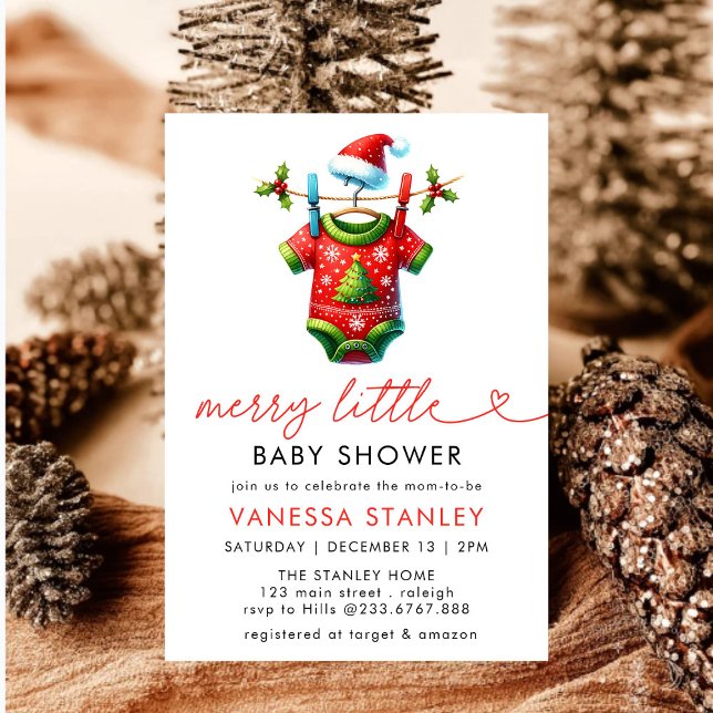 Modern Merry Little Christmas  Santa Baby Shower Invitation (Creator Uploaded)