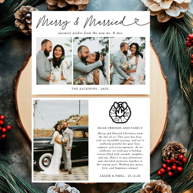 Modern Merry & Married Newlywed Photo Christmas Holiday Card (Creator Uploaded)