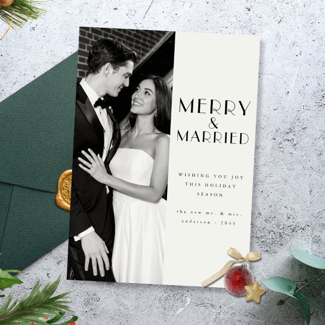 Modern Merry & Married Newlywed Photo Christmas Holiday Card (Creator Uploaded)