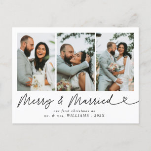 Modern Merry & Married Wedding Photo Christmas  Holiday Postcard