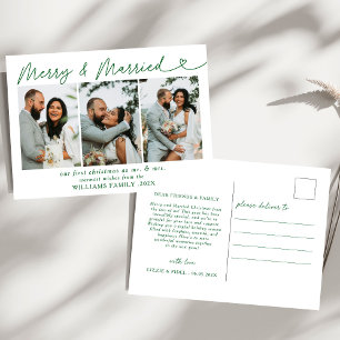 Modern Merry & Married Wedding Photo Christmas Holiday Postcard