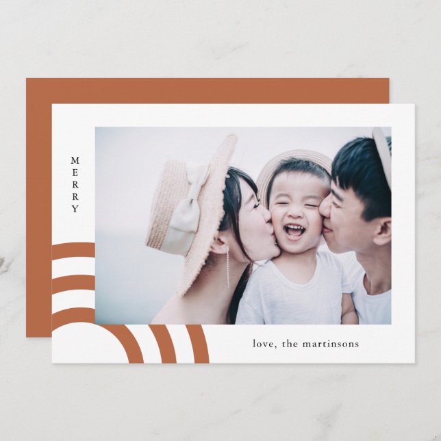 Modern Merry Orange Terracotta Photo Christmas (Front/Back)