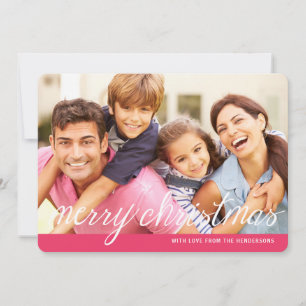 Modern Merry Pink Grey Photo Holiday Greeting Card