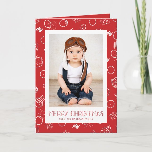 Modern Merry | Red | Vertical Photo Holiday Card (Front)