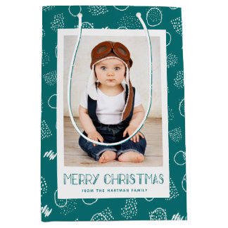 Modern Merry | Teal | Photo Holiday Medium Gift Bag