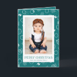 Modern Merry | Teal | Vertical Photo Holiday Card<br><div class="desc">This fun photo Christmas greeting card features modern typography,  hand sketched circles and smudges,  and a teal and white colour scheme.  The  background colour can be customised to any colour you'd like!</div>