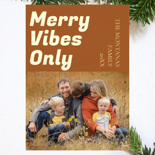 Modern Merry Vibes Only Family Photo Gingerbread Foil Holiday Card