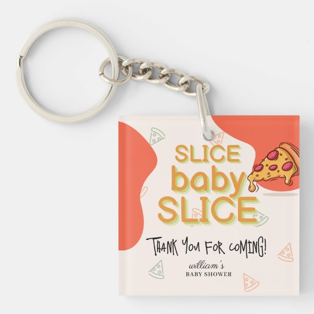 Modern Messy Slice Baby Slice Pizza Baby Shower Key Ring (Front)