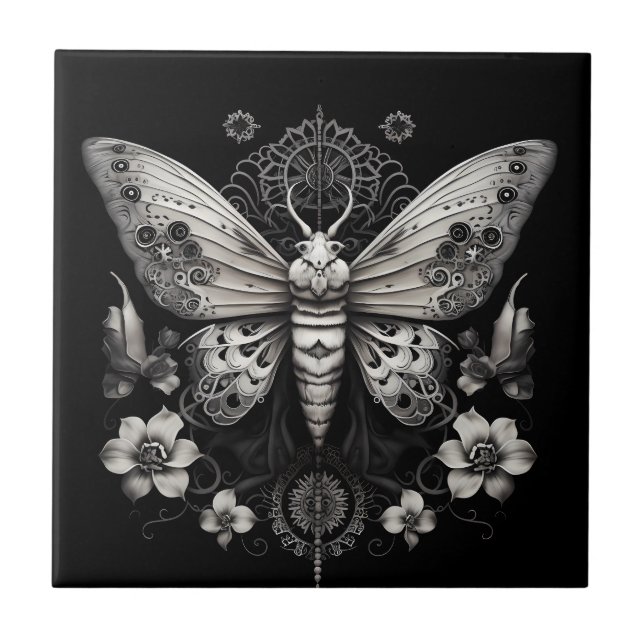 Modern metal butterfly with flowers ceramic tile (Front)