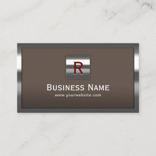 Modern Metal Framed Professional Monogram Brown Business Card