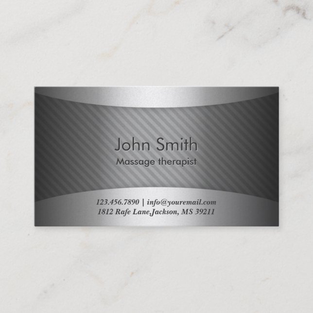 Modern Metal Massage Therapist Business Card (Front)