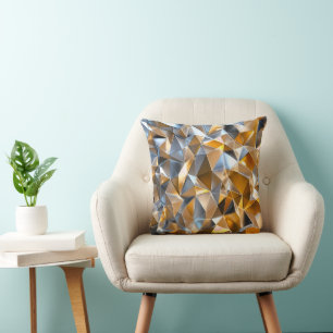 Modern Metallic Abstract Gold Silver Geometric Cushion