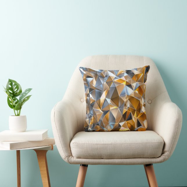 Modern Metallic Abstract Gold Silver Geometric Cushion (Chair)