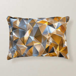 Modern Metallic Abstract Gold Silver Geometric Decorative Cushion