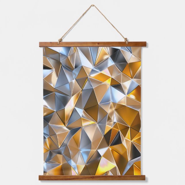 Modern Metallic Abstract Gold Silver Geometric Hanging Tapestry (Front)
